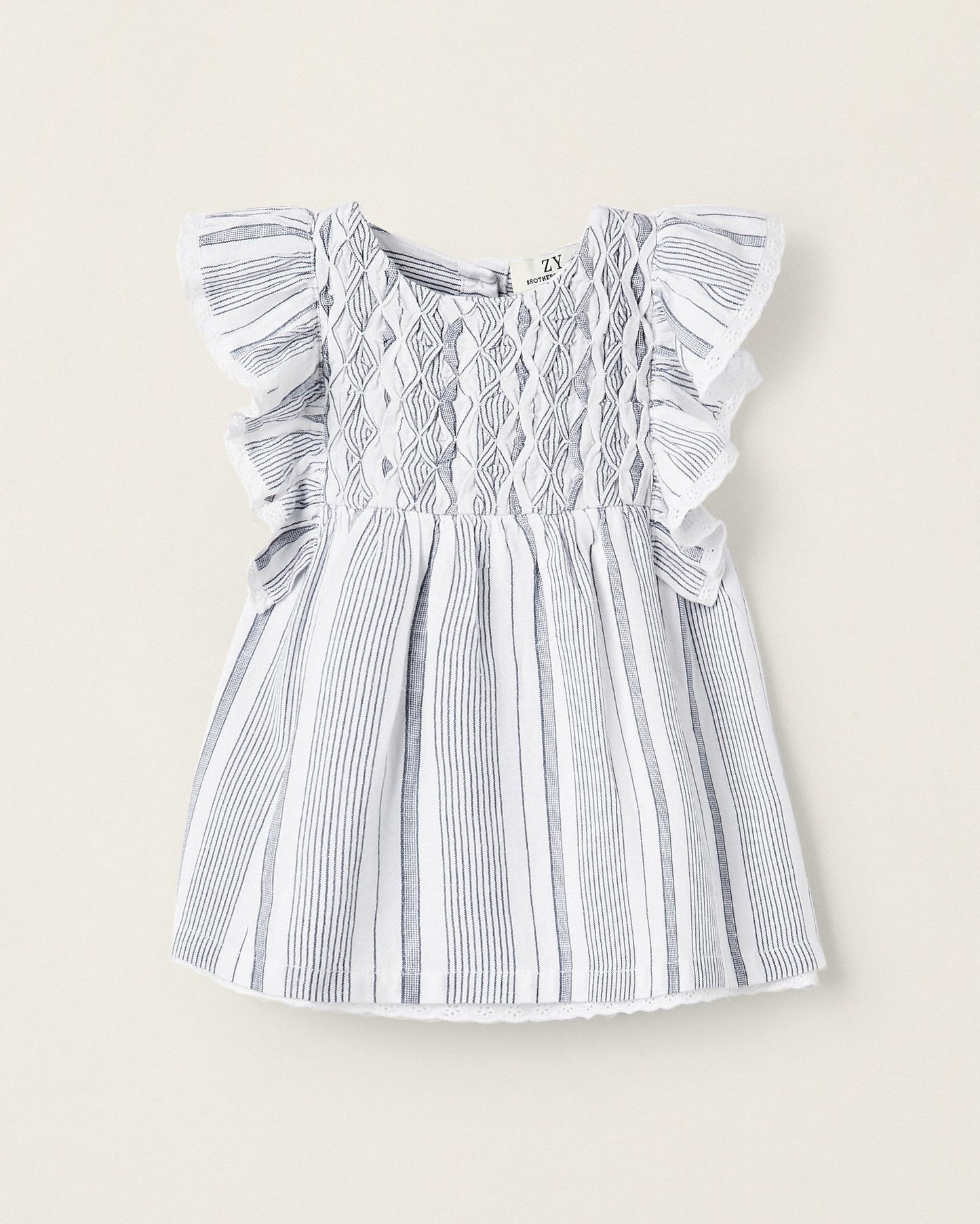 Striped Dress with Ruffles for Newborn Girls 'B&S', White/Blue