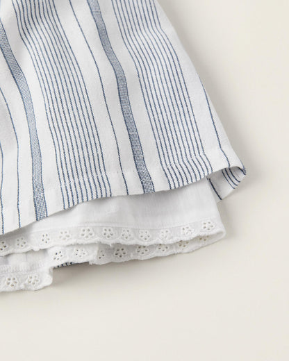 Striped Dress with Ruffles for Newborn Girls 'B&S', White/Blue