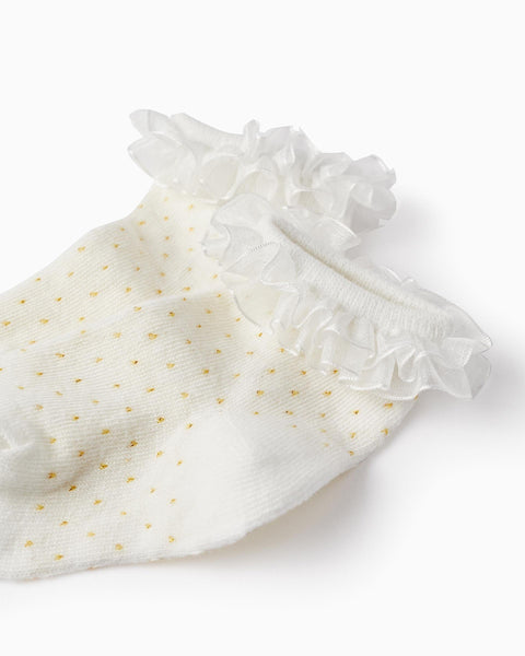 Frilly Socks for Baby Girls, White/Yellow