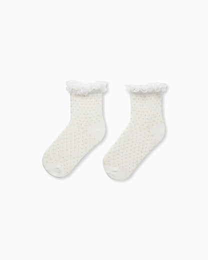 Frilly Socks for Girls, White/Yellow