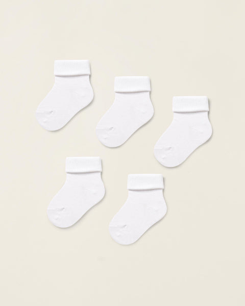 Pack of 5 Pairs of Cuffed Socks for Baby, White