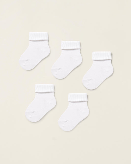 Pack of 5 Pairs of Cuffed Socks for Baby, White