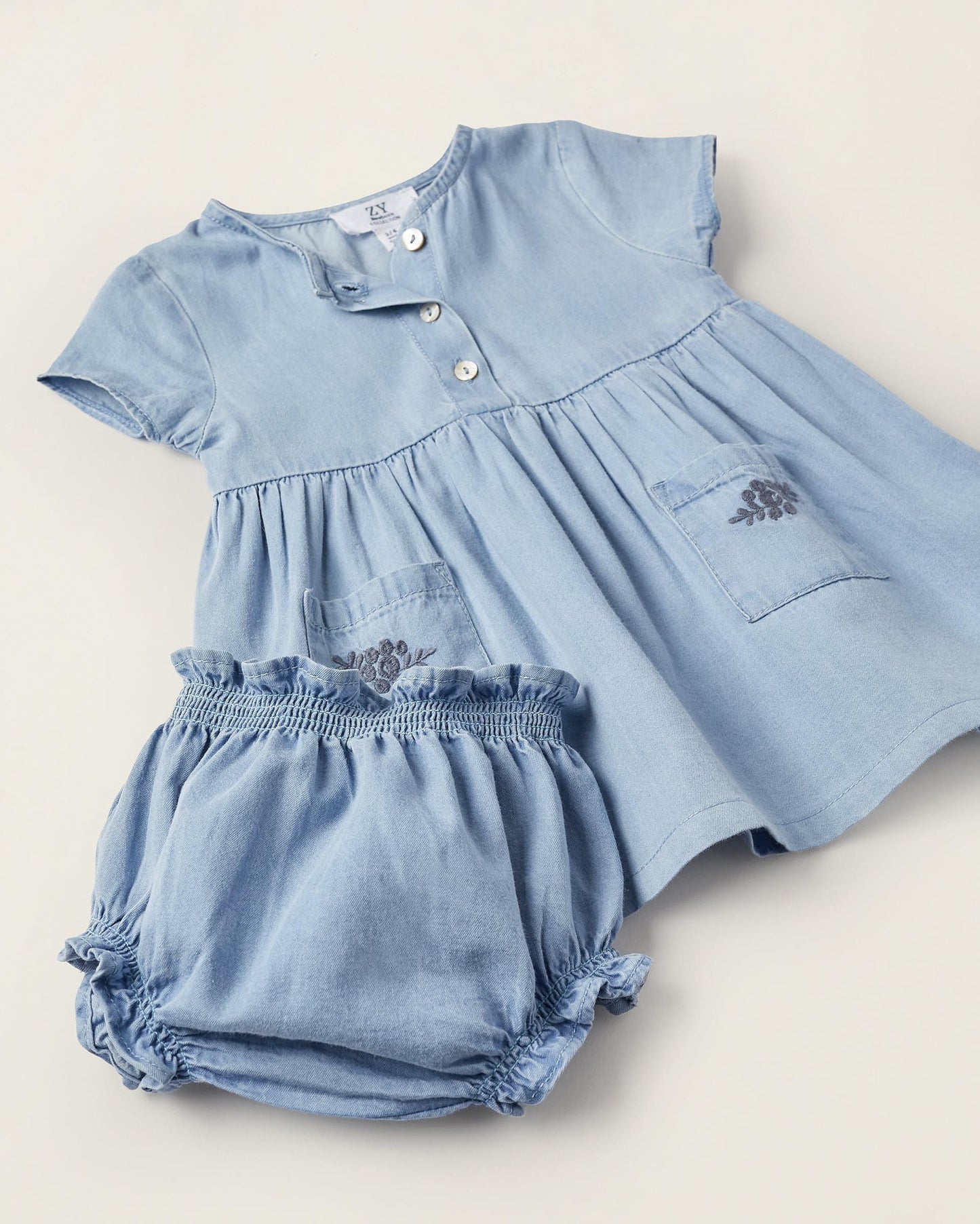 Denim Dress + Bloomers for Newborn Girls, Blue