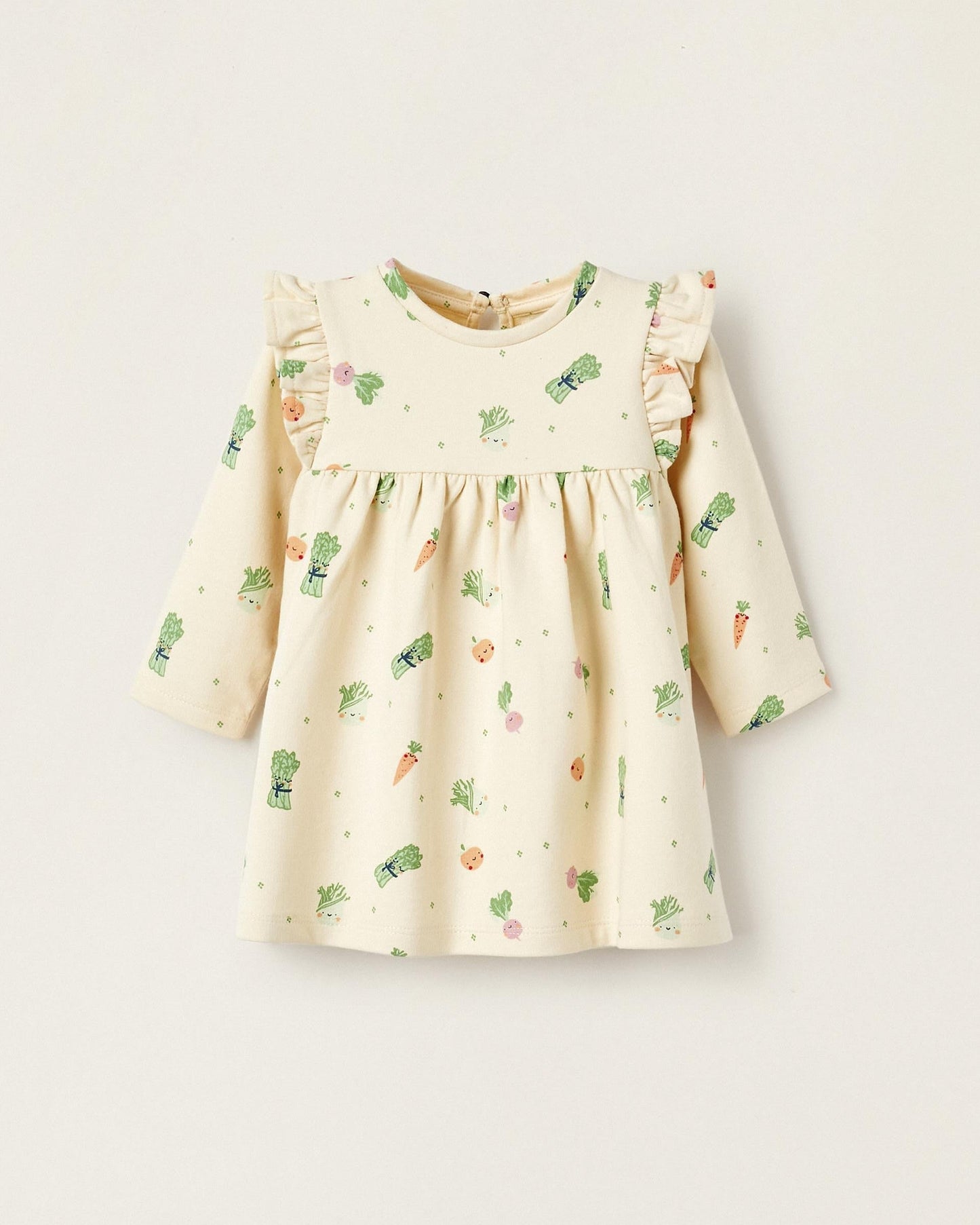 Long Sleeve Dress for Baby Girls 'Legumes and Vegetables', Beige