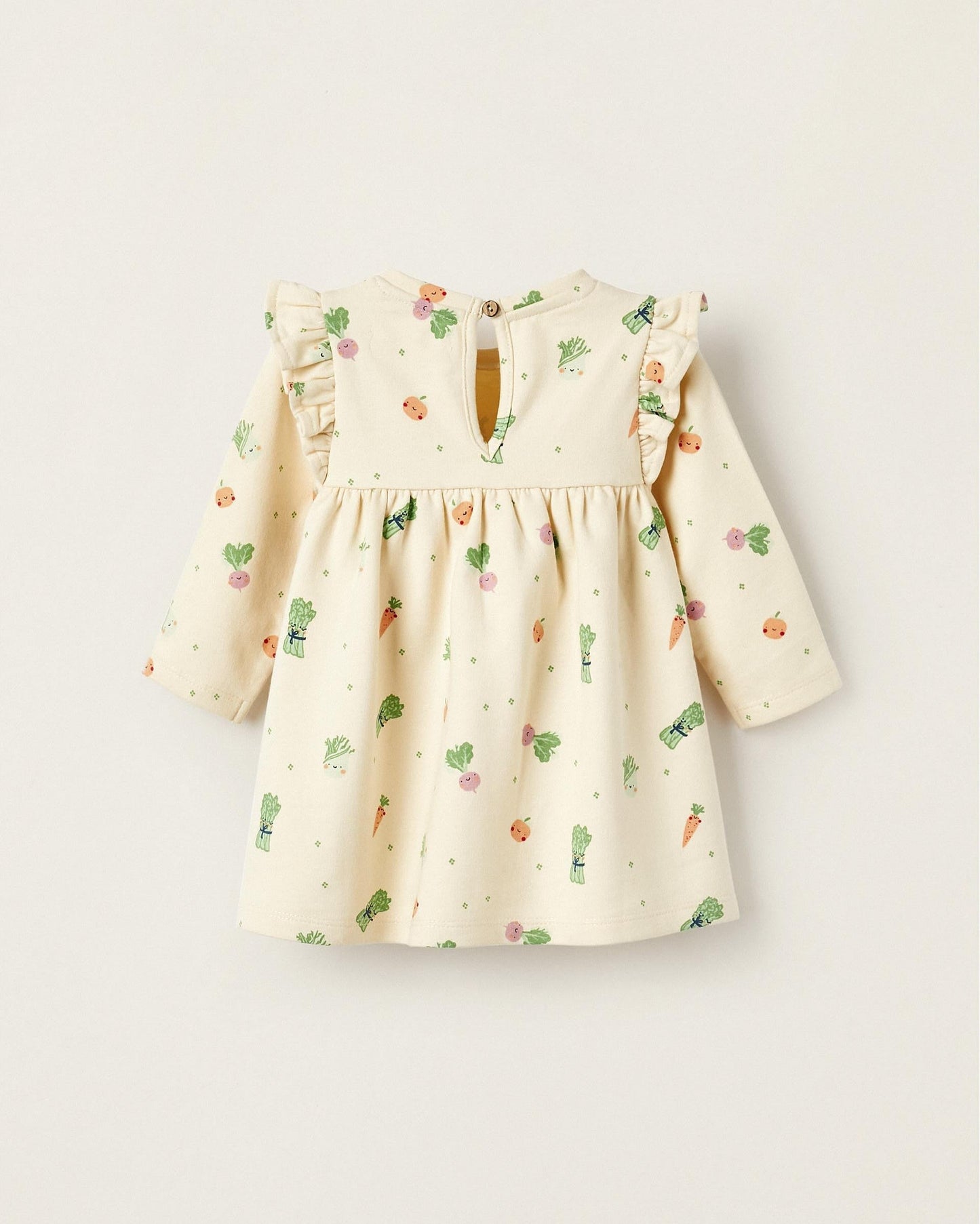 Long Sleeve Dress for Baby Girls 'Legumes and Vegetables', Beige