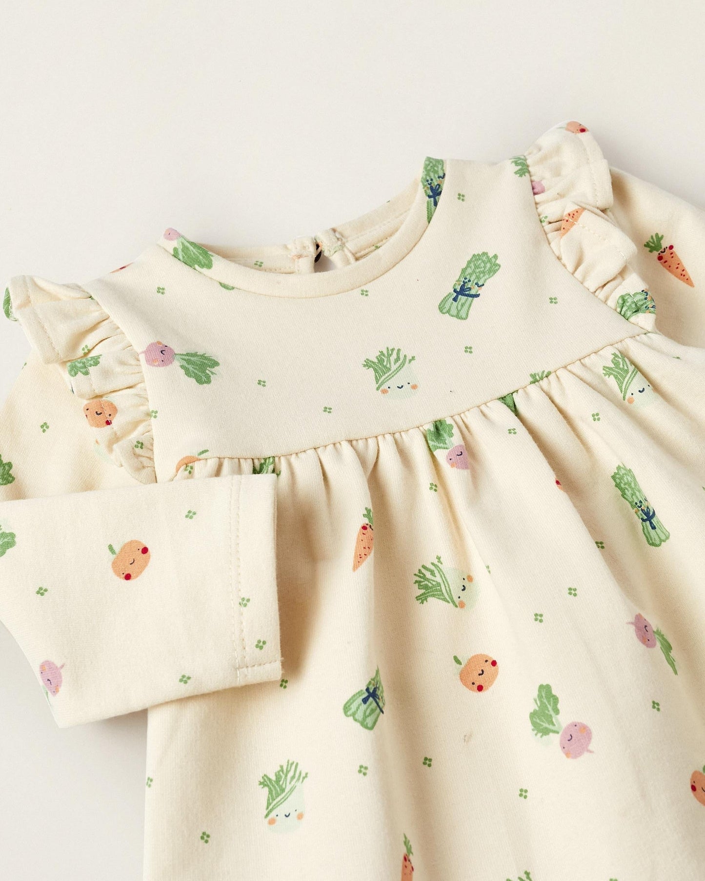 Long Sleeve Dress for Baby Girls 'Legumes and Vegetables', Beige