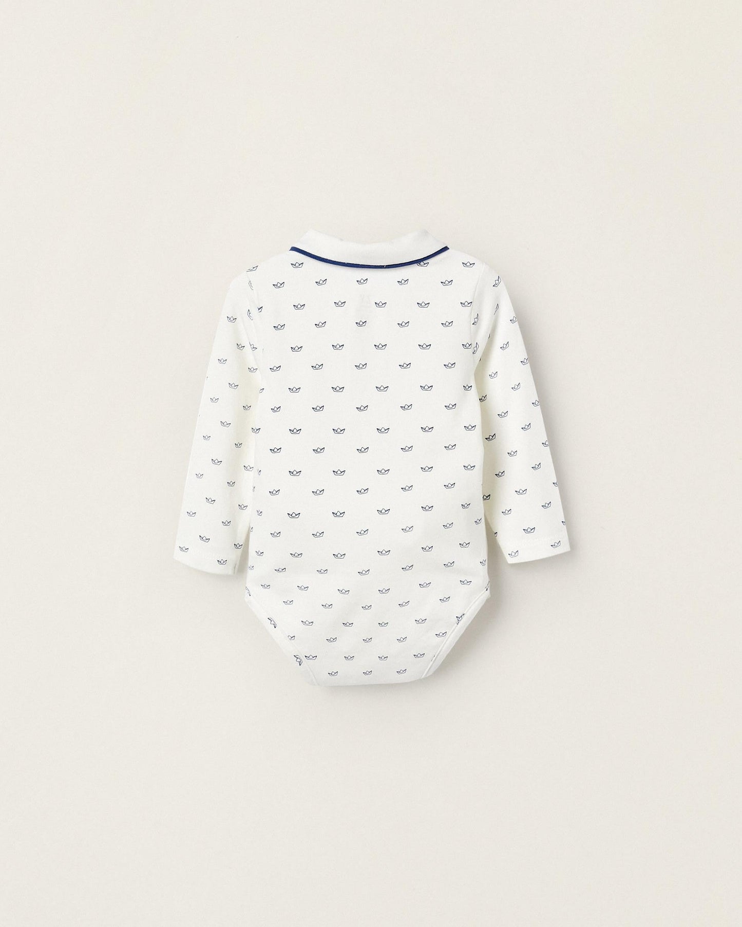 Cotton Bodysuit for Newborn Boys 'Paper Boats', White/Blue