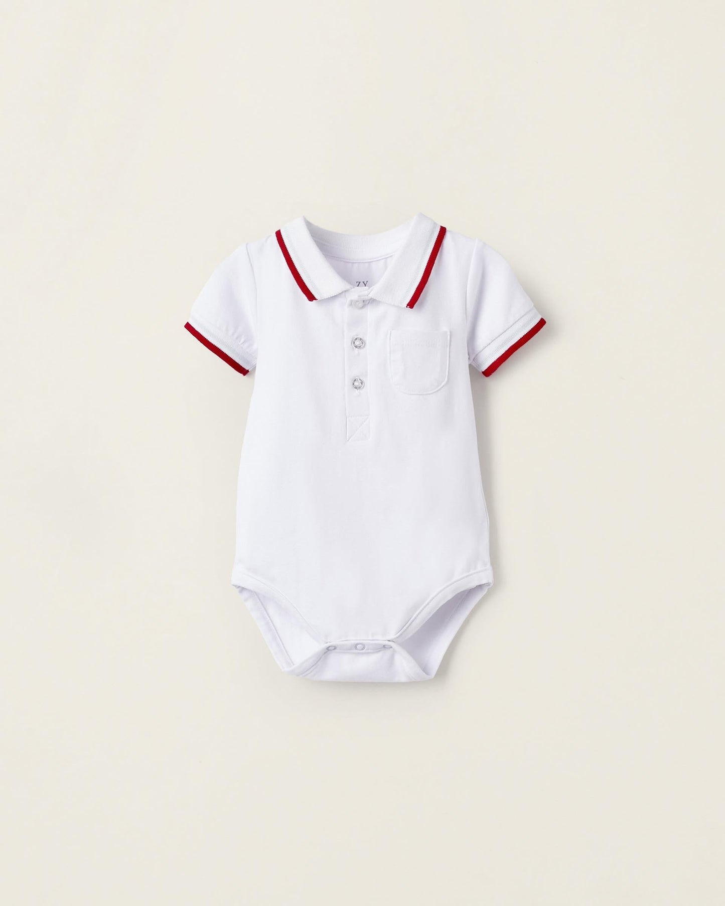 Short Sleeve Polo Bodysuit in Cotton for Newborn Boys, White