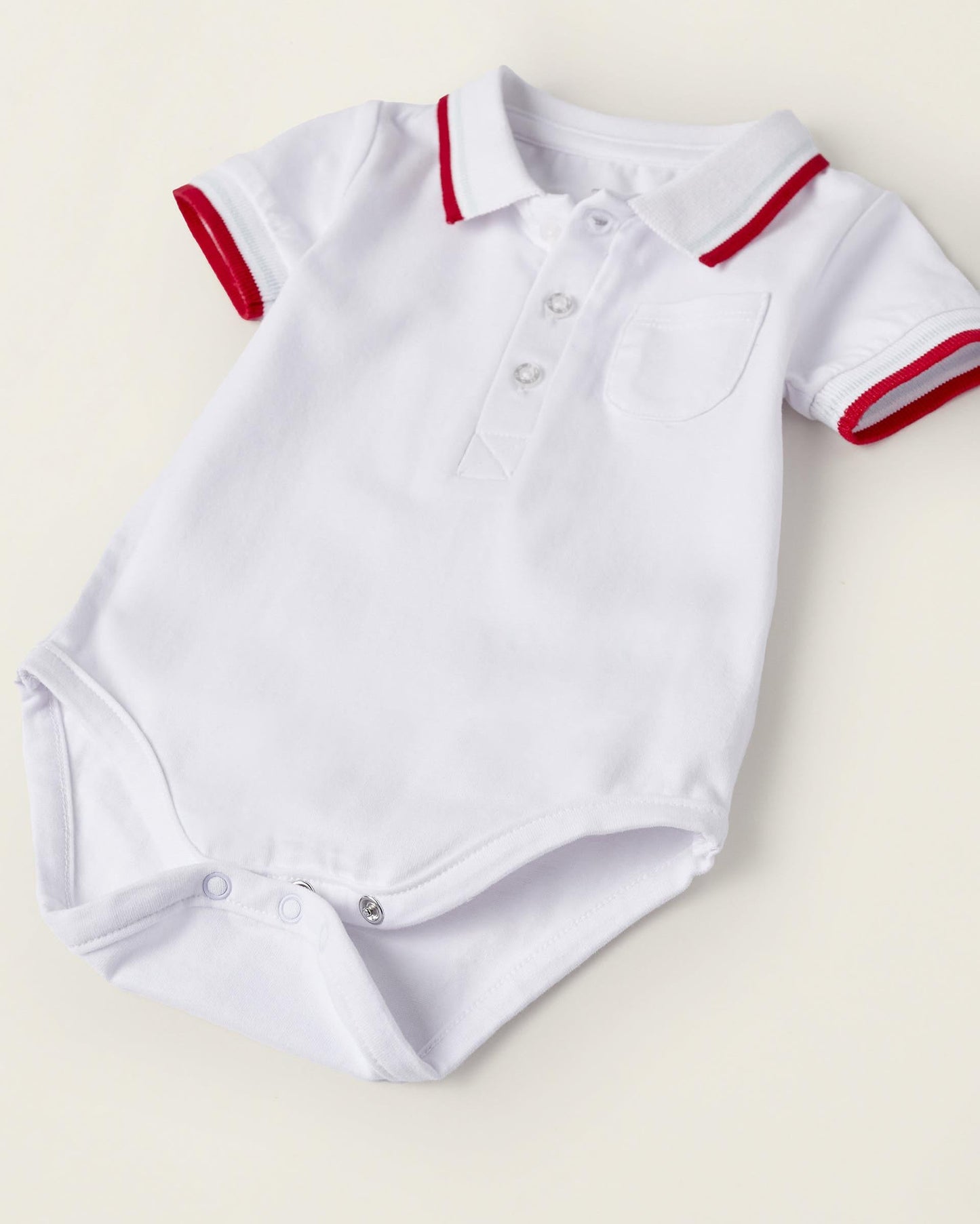 Short Sleeve Polo Bodysuit in Cotton for Newborn Boys, White