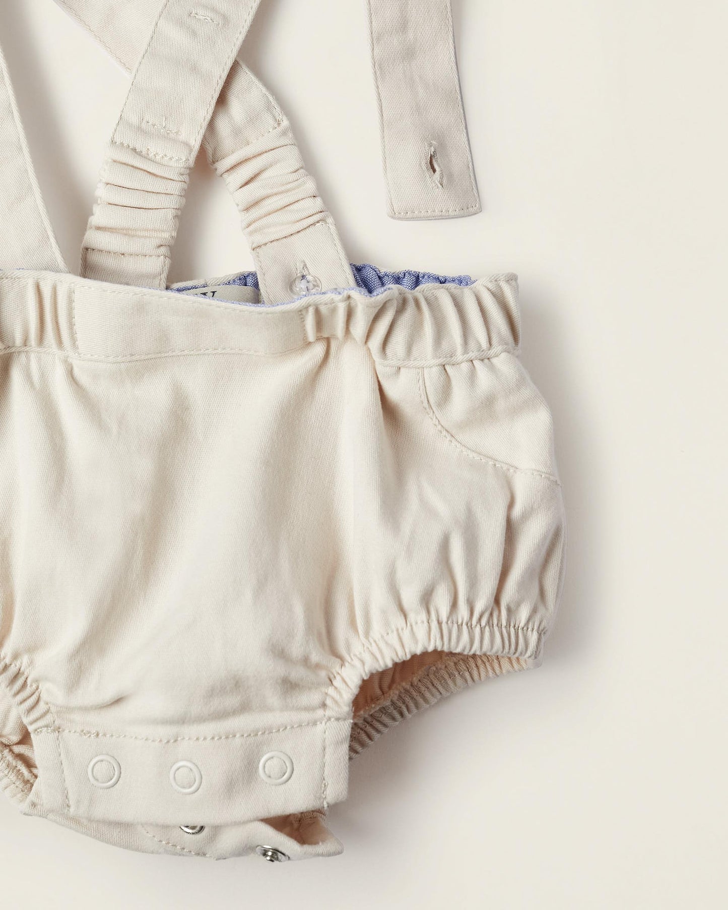 Bodysuit + Bloomers with Removable Straps for Newborn Boys, White/Beige