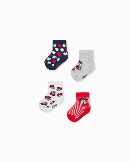 Pack of 4 Pairs of Socks for Baby Girls 'Minnie', Multicolour