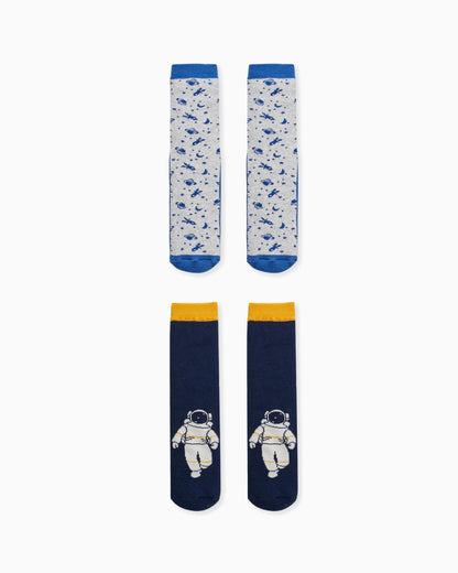 Pack of 2 pairs of Non-slip Socks for Boys 'Astronaut', Multicolour