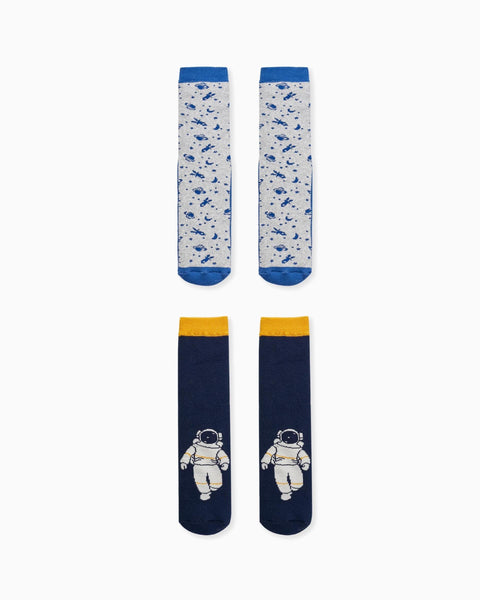 Pack of 2 pairs of Non-slip Socks for Boys 'Astronaut', Multicolour