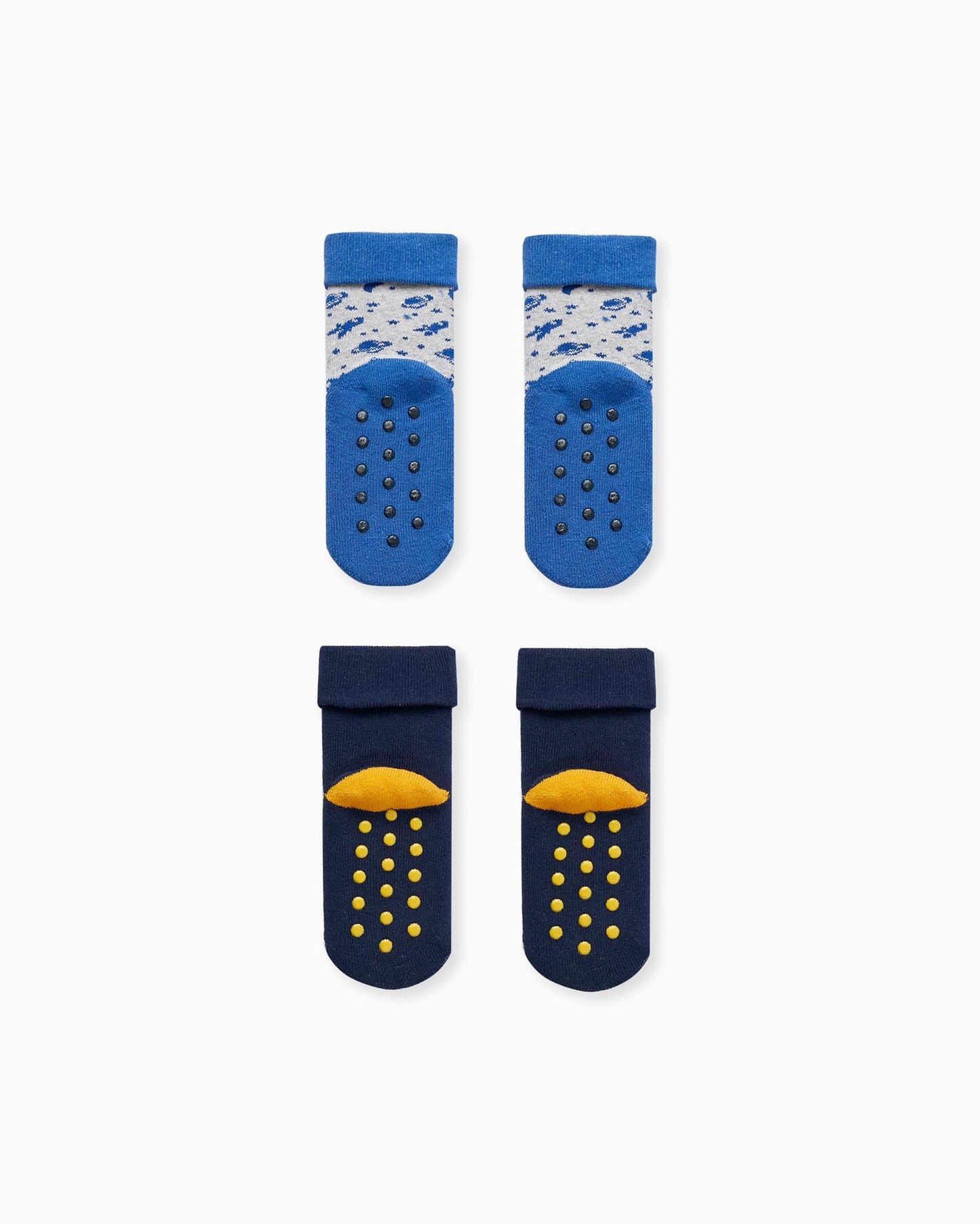 Pack of 2 pairs of Non-slip Socks for Baby Boys 'Space', Blue