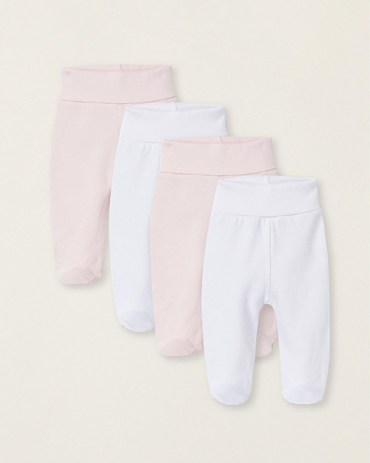 Pack of 4 Footed Trousers for Baby Girls 'Extra Comfy', White/Pink