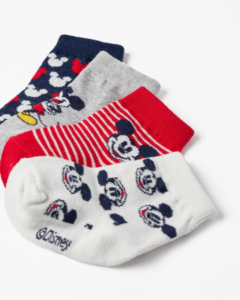 Pack of 4 Pairs of Socks for Baby Boys 'Mickey', Multicolour