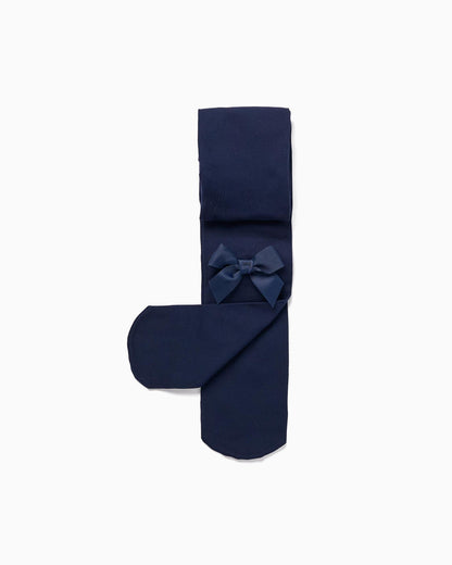 Microfiber Tights with Bow for Girls, Dark Blue