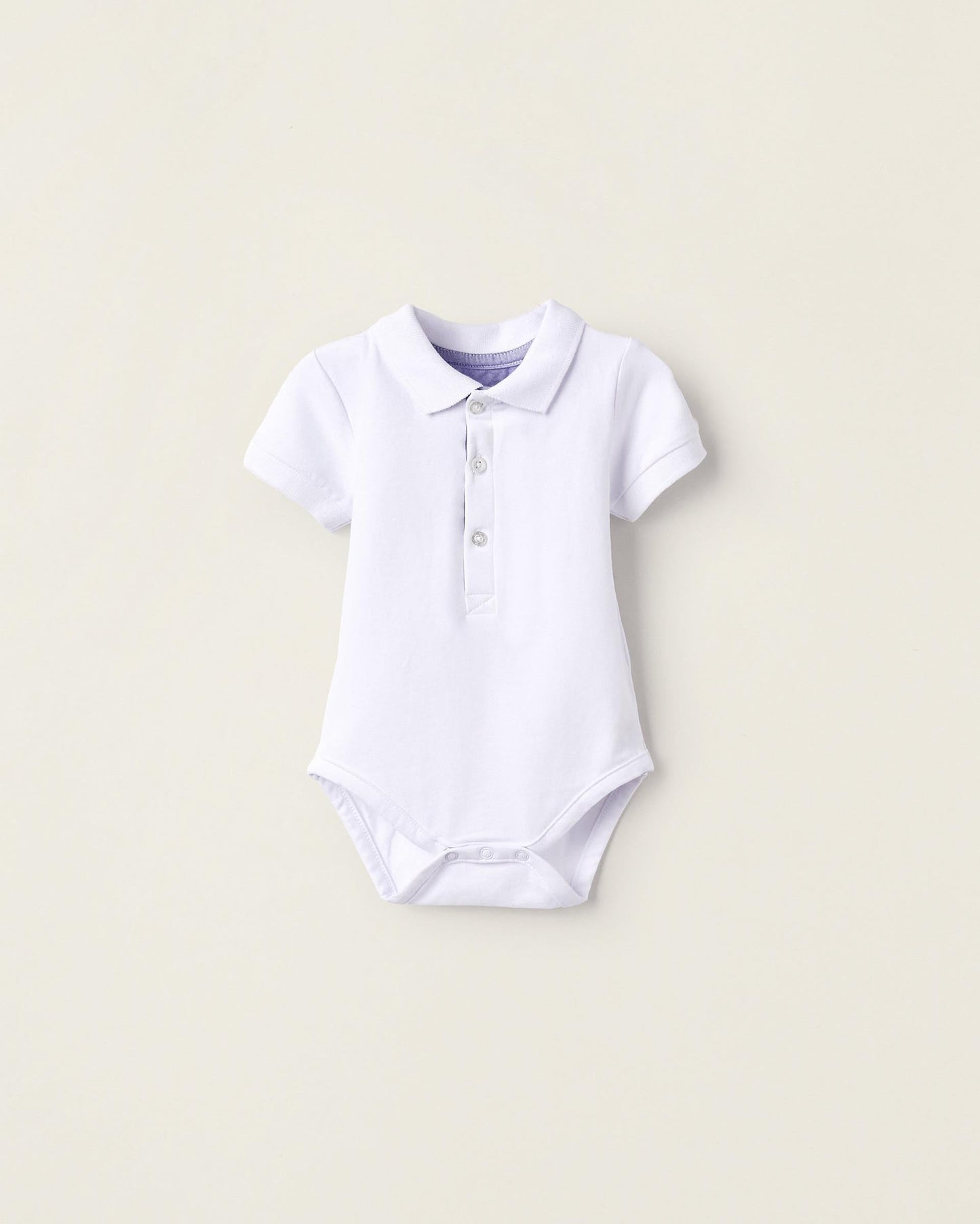 Cotton Polo-Bodysuit for Newborn Boys, White