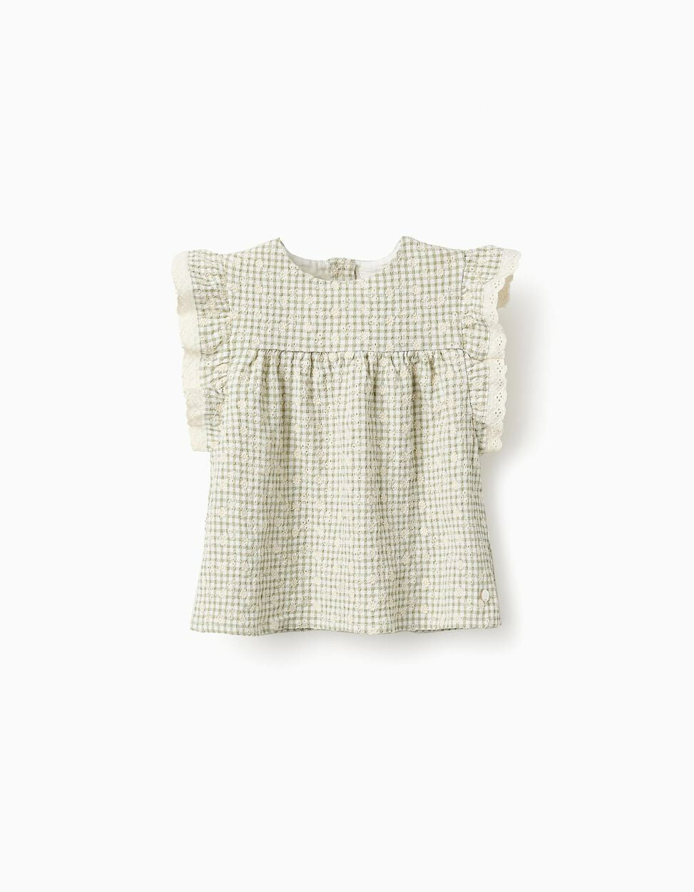 Top Gingham with Embroidery for Baby Girls, Green/White