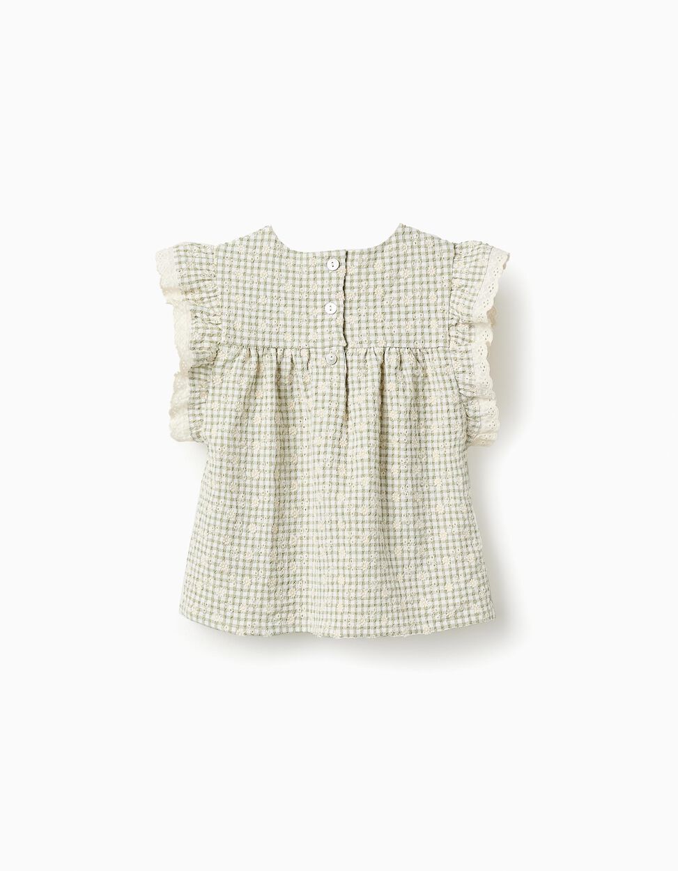 Top Gingham with Embroidery for Baby Girls, Green/White