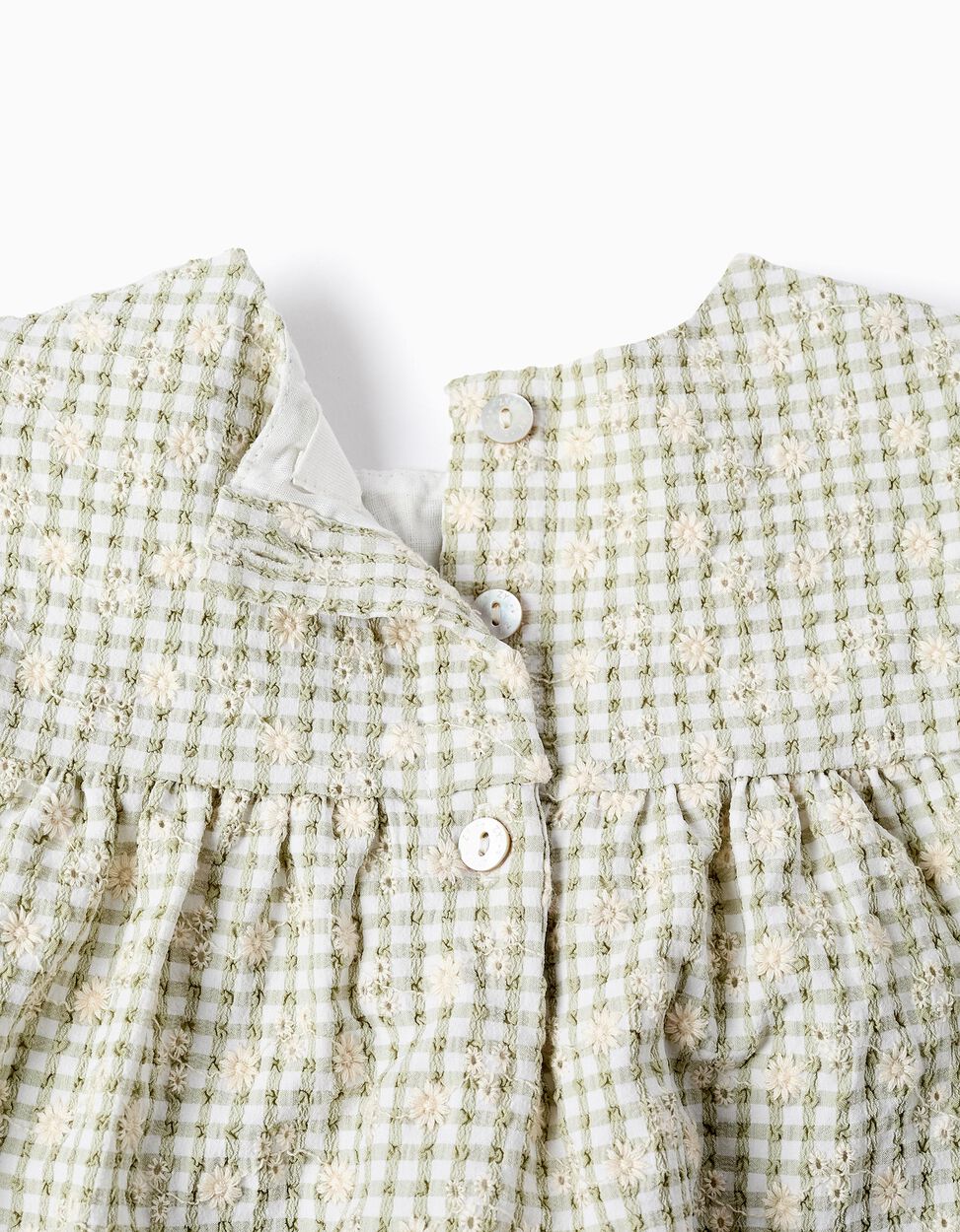 Top Gingham with Embroidery for Baby Girls, Green/White