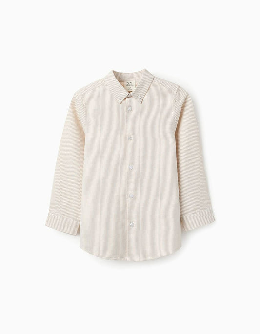 Cotton Striped Shirt for Boys, Beige/White