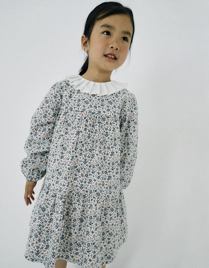 Floral Cotton Dress for Girls, White/Blue/Red