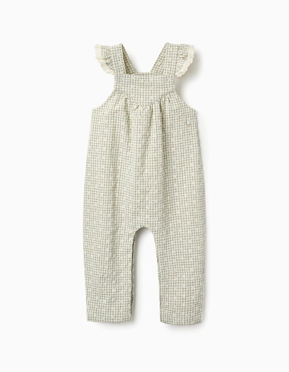 Gingham Jumpsuit with Embroidery for Baby Girls, Green/White