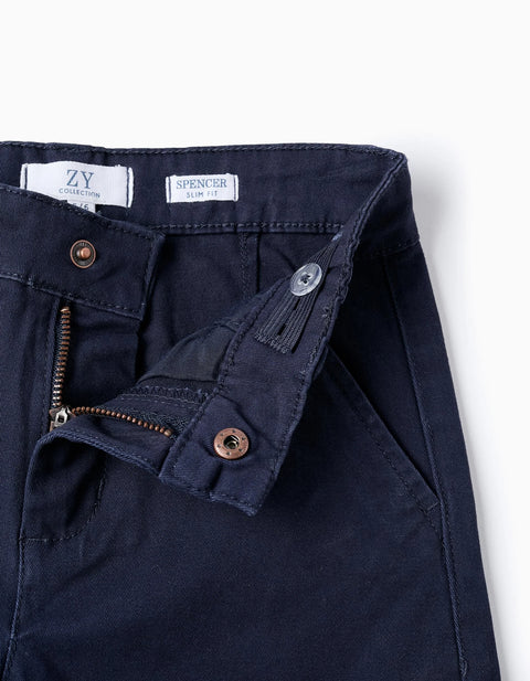 Chino Twill Trousers for Boys 'Slim Fit', Dark Blue