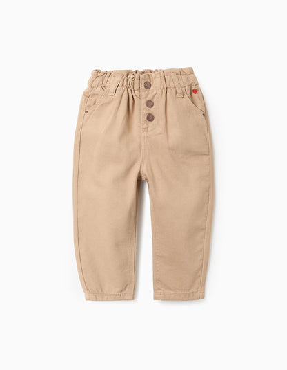 Twill Footed Trousers for Baby Girls 'Paperbag', Beige