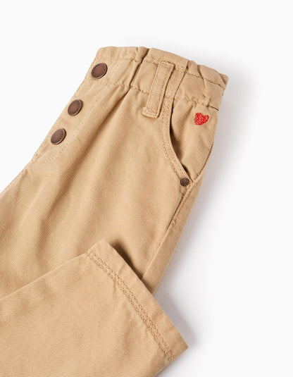 Twill Footed Trousers for Baby Girls 'Paperbag', Beige