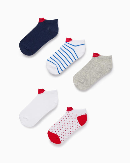 Pack of 5 Pairs of Ankle Socks for Girls 'Hearts', Multicolour