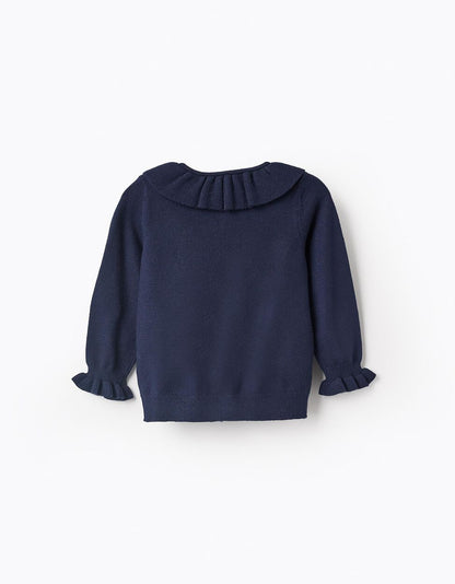 Knitted Cardigan with Ruffles for Baby Girls, Dark Blue