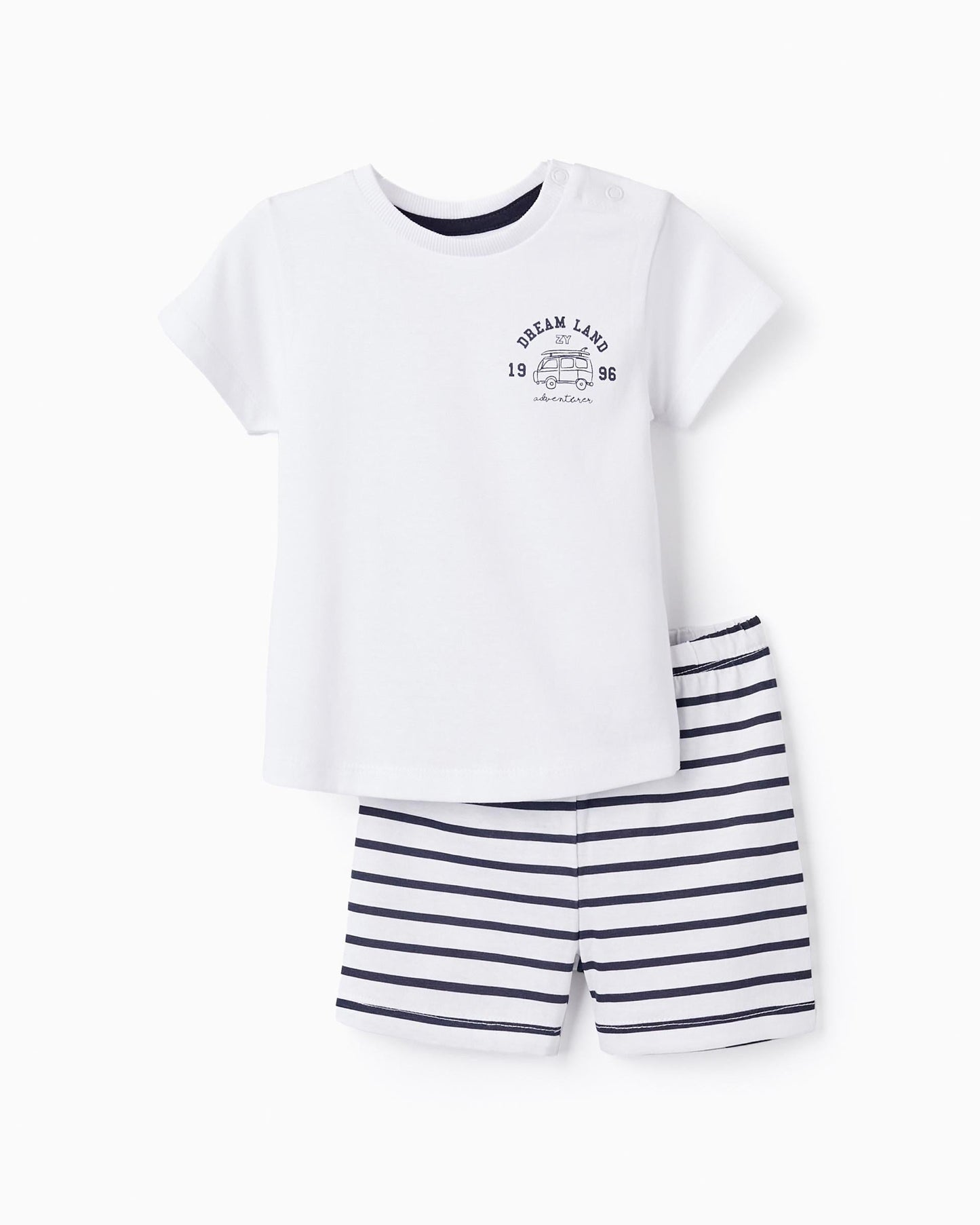 Cotton Pyjamas with Stripes for Baby Boys, White/Black