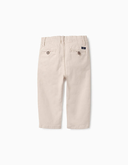 Twill Chino Trousers for Baby Boys, Beige