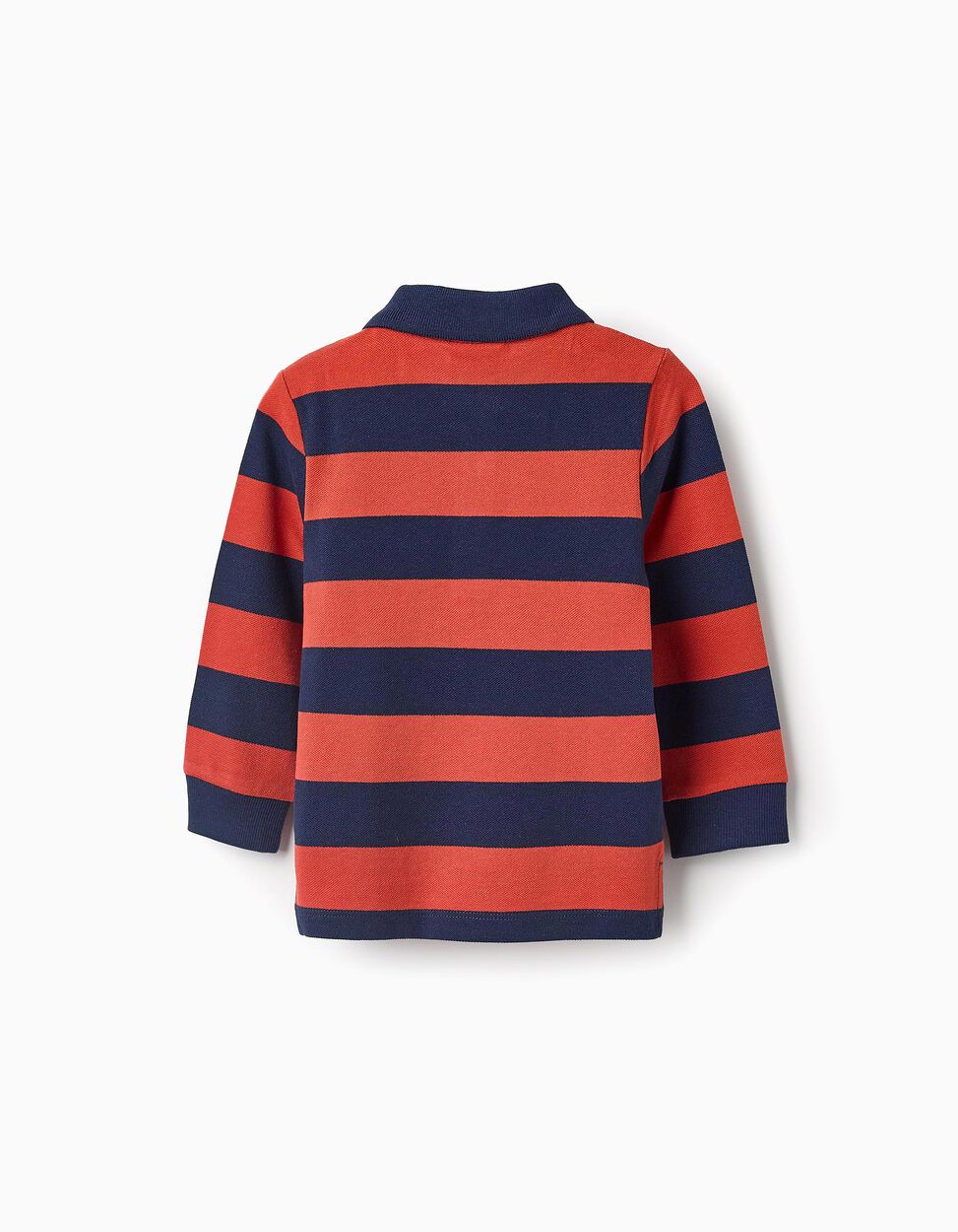 Cotton Striped Polo for Baby Boys, Orange/Navy Blue