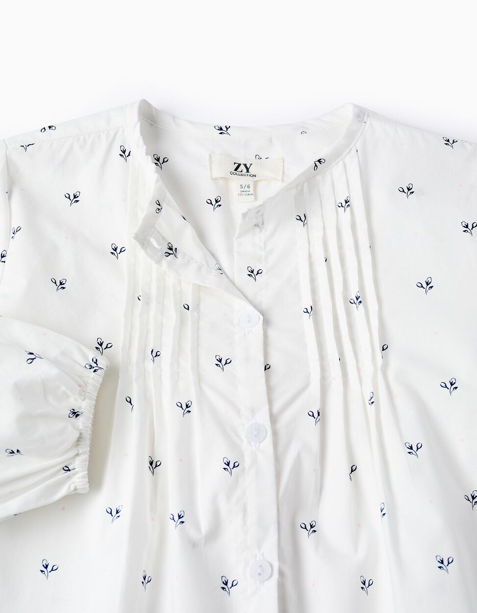 Floral Cotton Shirt for Girls, White