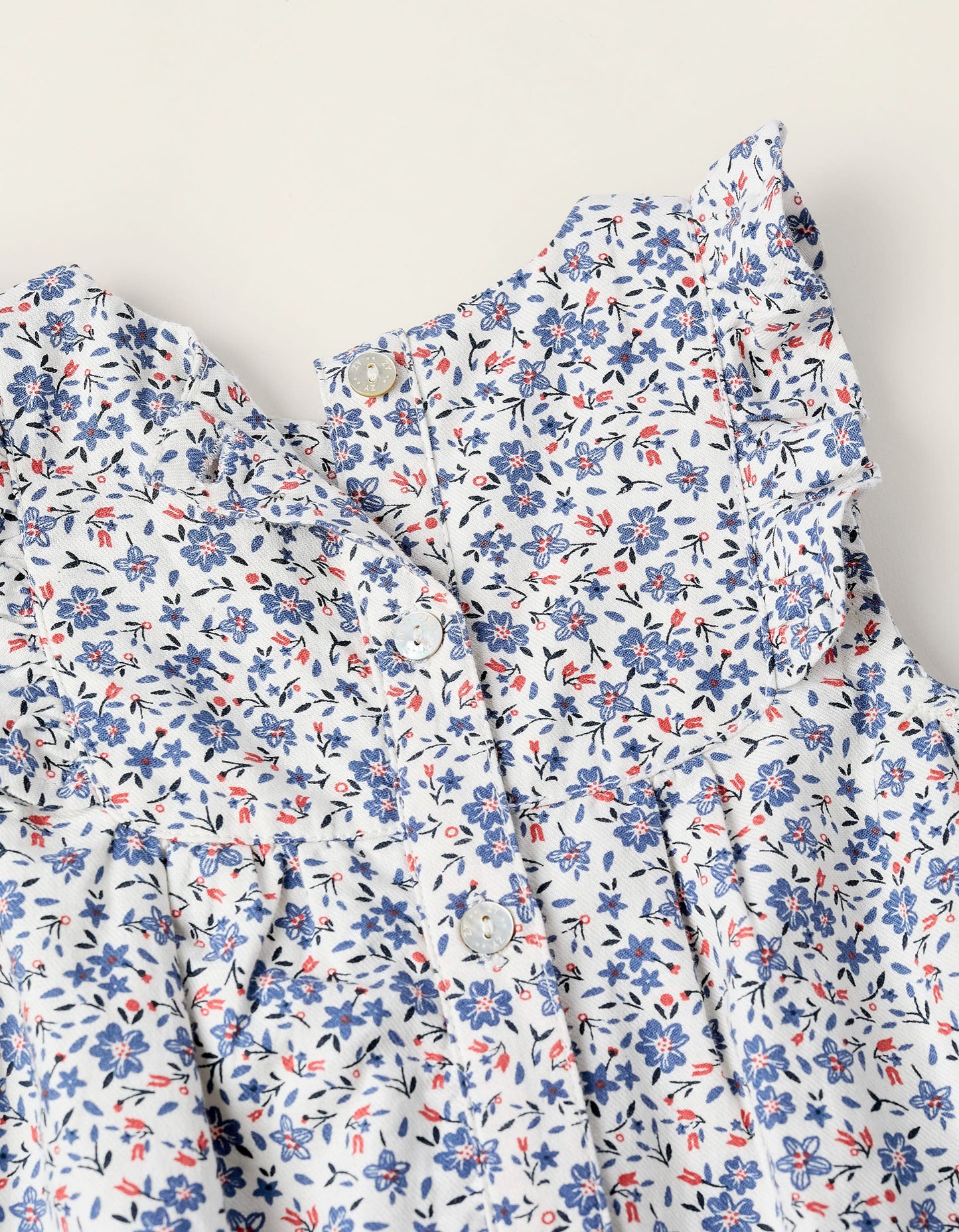 Floral Jumpsuit for Newborn Girls, White/Blue/Red