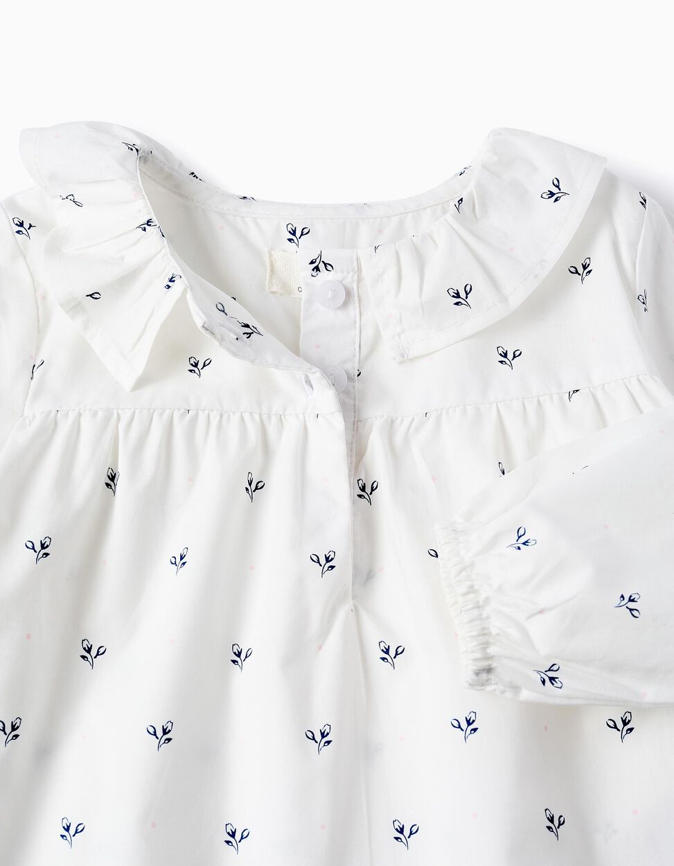 Floral Cotton Blouse for Baby Girls, White