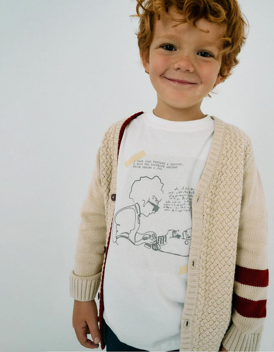 Long-sleeved Cotton T-shirt for Boys 'Writing', White