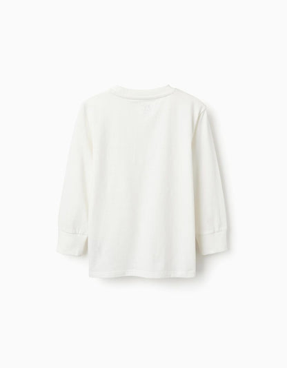 Long-sleeved Cotton T-shirt for Boys 'Writing', White