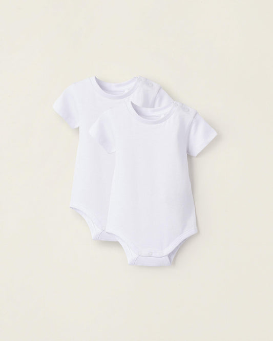 Pack of 2 Cotton Bodysuits for Newborns, White