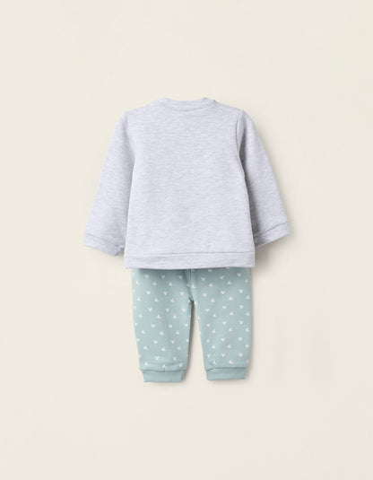 Sweatshirt + Footed Trousers for Newborn Girls 'Mickey', Grey/Mint Green
