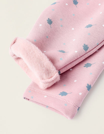 Thermal Effect Trousers for Newborn Girls 'Leaves & Dots', Pink