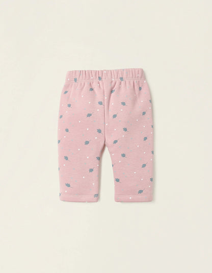 Thermal Effect Trousers for Newborn Girls 'Leaves & Dots', Pink
