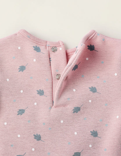 Fleece Sweatshirt for Newborn Girls 'Leaves', Pink