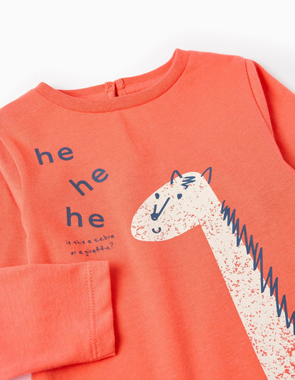 Long Sleeve Cotton T-shirt for Baby Girls 'Giraffe', Orange