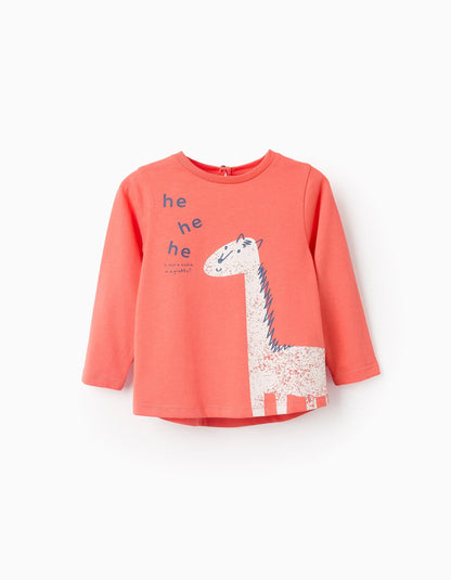 Long Sleeve Cotton T-shirt for Baby Girls 'Giraffe', Orange