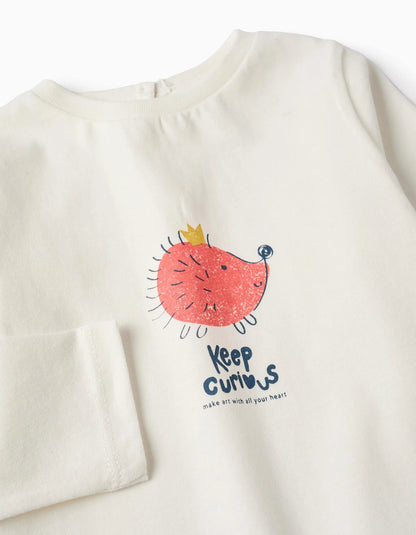 Long Sleeve T-shirt for Baby Girls 'Hedgehog', White