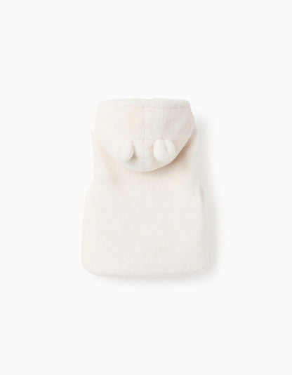Hooded Faux Fur Gilet for Baby Girls, White